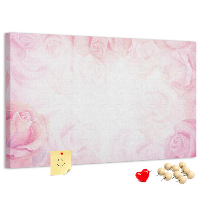 Kurk prikbord met een achtergrond van fijne roze rozen