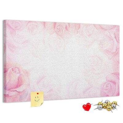 Kurk prikbord met een achtergrond van fijne roze rozen