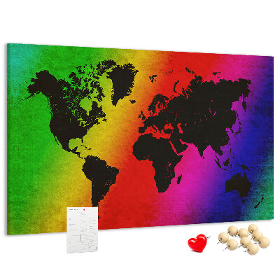 Kurkbord wereldkaart in regenboogkleuren