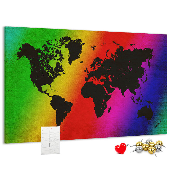 Kurkbord wereldkaart in regenboogkleuren