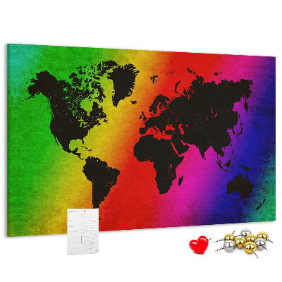 Kurkbord wereldkaart in regenboogkleuren