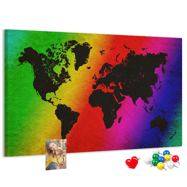 Kurkbord wereldkaart in regenboogkleuren