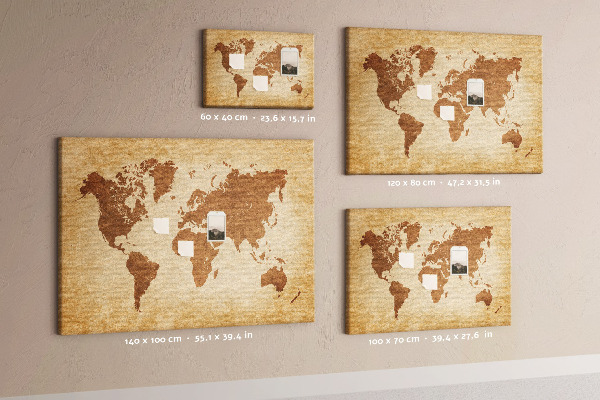 Kurk prikbord met wereldkaart in bruine tinten