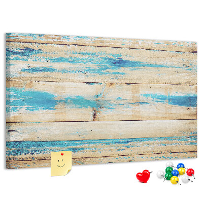 Kurkbord met rustieke planken in blauwe tinten