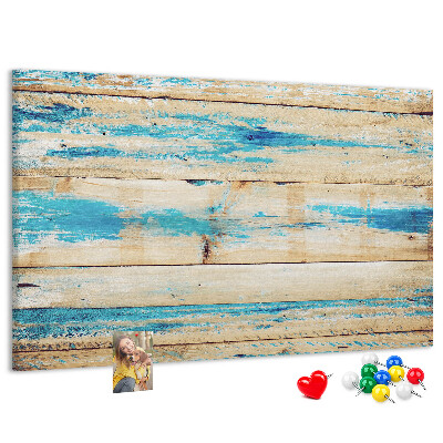 Kurkbord met rustieke planken in blauwe tinten