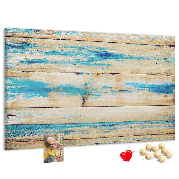Kurkbord met rustieke planken in blauwe tinten