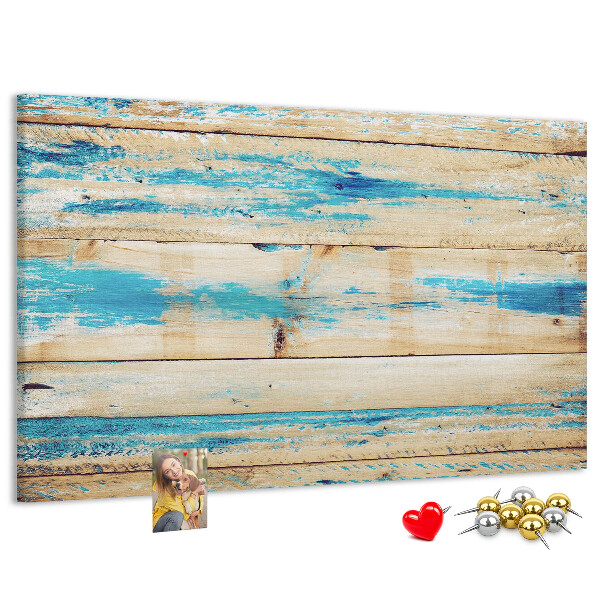 Kurkbord met rustieke planken in blauwe tinten