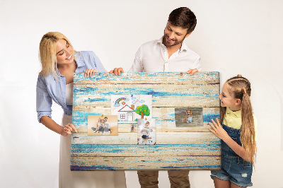 Kurkbord met rustieke planken in blauwe tinten