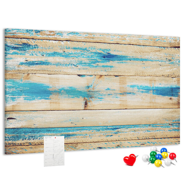 Kurkbord met rustieke planken in blauwe tinten
