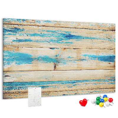 Kurkbord met rustieke planken in blauwe tinten