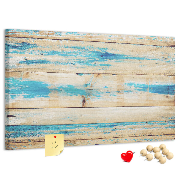 Kurkbord met rustieke planken in blauwe tinten