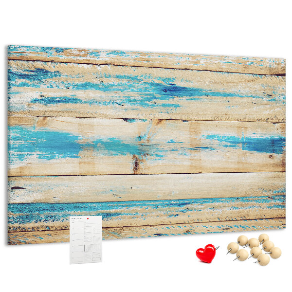 Kurkbord met rustieke planken in blauwe tinten