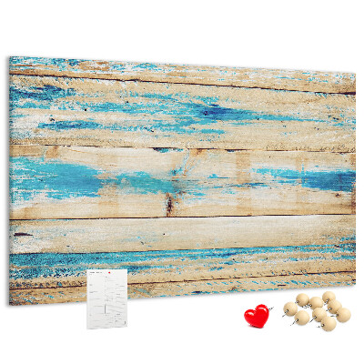 Kurkbord met rustieke planken in blauwe tinten