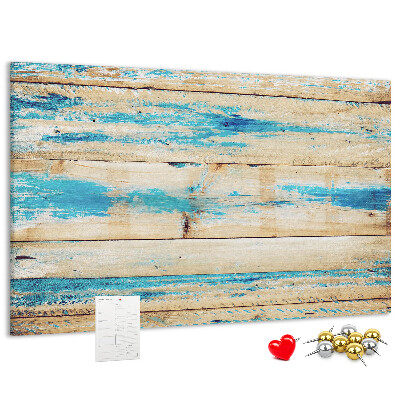 Kurkbord met rustieke planken in blauwe tinten