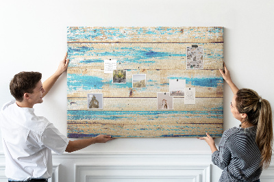 Kurkbord met rustieke planken in blauwe tinten