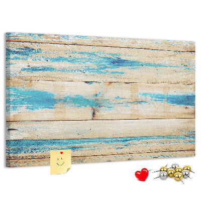 Kurkbord met rustieke planken in blauwe tinten
