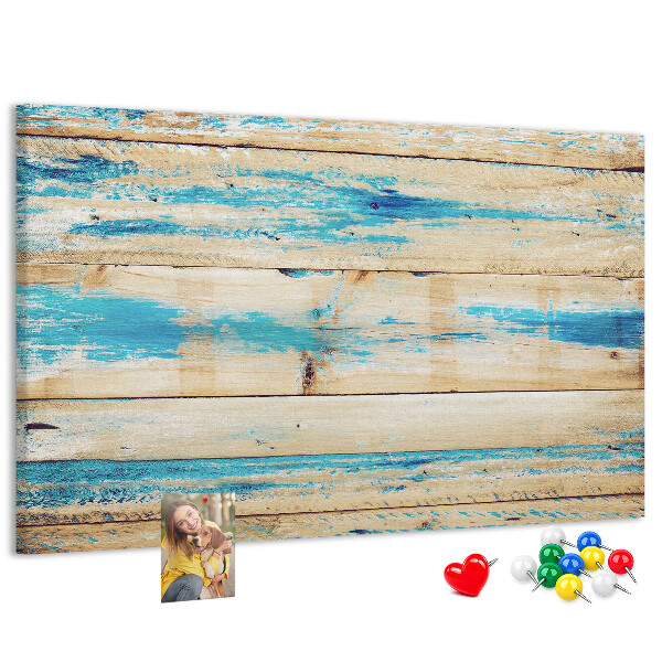 Kurkbord met rustieke planken in blauwe tinten