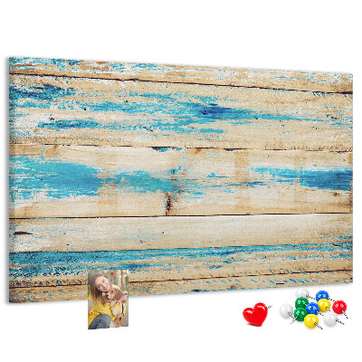 Kurkbord met rustieke planken in blauwe tinten