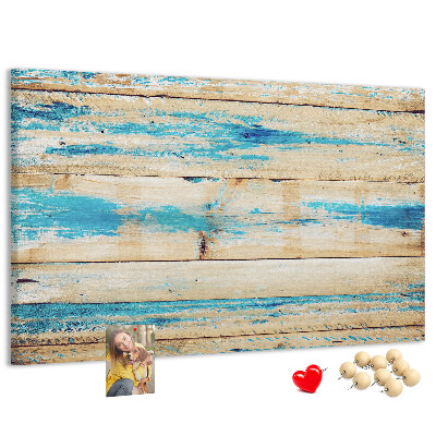 Kurkbord met rustieke planken in blauwe tinten