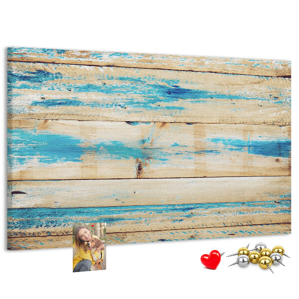 Kurkbord met rustieke planken in blauwe tinten