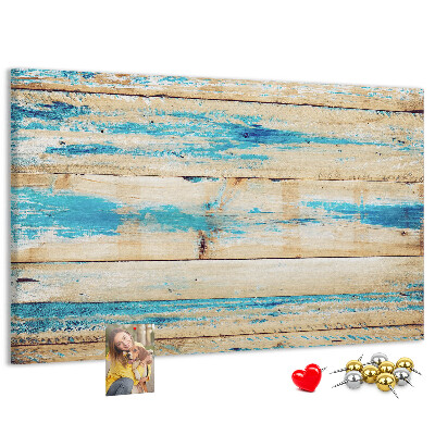Kurkbord met rustieke planken in blauwe tinten