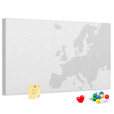 Prikbord met kaart van Europa voor het aangeven van locaties