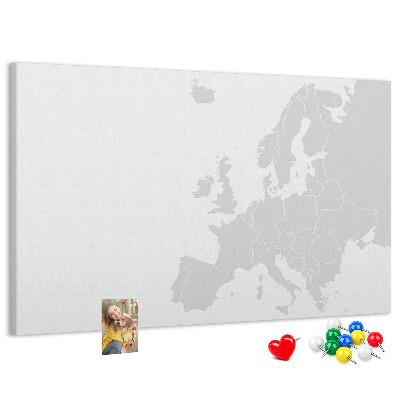 Prikbord met kaart van Europa voor het aangeven van locaties