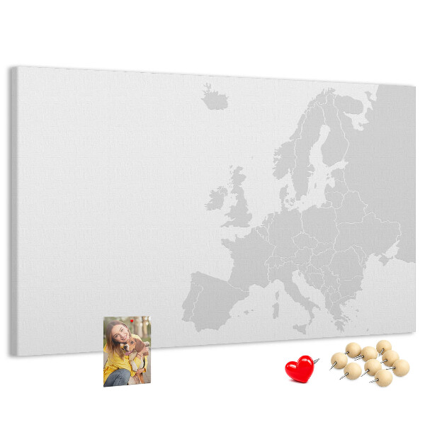 Prikbord met kaart van Europa voor het aangeven van locaties
