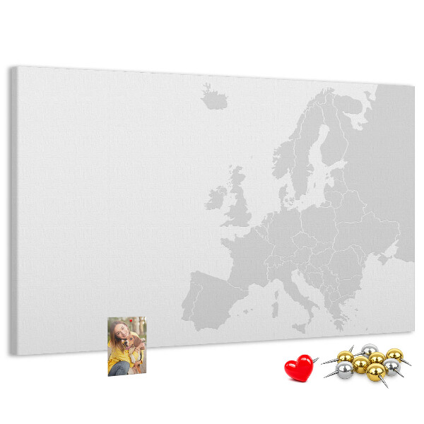 Prikbord met kaart van Europa voor het aangeven van locaties