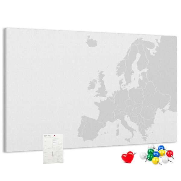Prikbord met kaart van Europa voor het aangeven van locaties