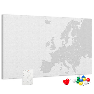 Prikbord met kaart van Europa voor het aangeven van locaties