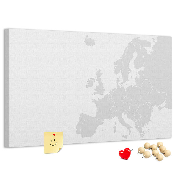 Prikbord met kaart van Europa voor het aangeven van locaties