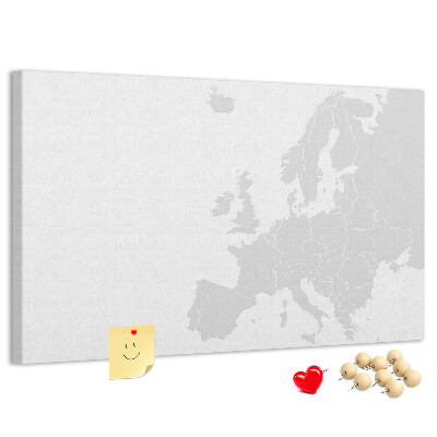 Prikbord met kaart van Europa voor het aangeven van locaties