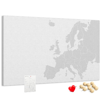 Prikbord met kaart van Europa voor het aangeven van locaties
