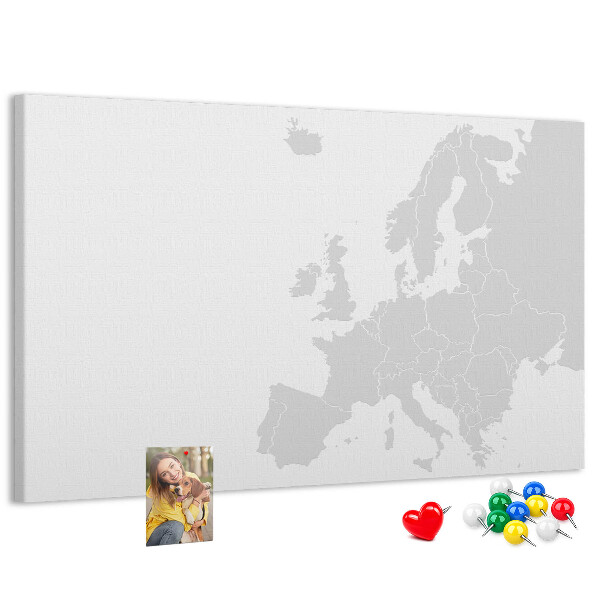 Prikbord met kaart van Europa voor het aangeven van locaties