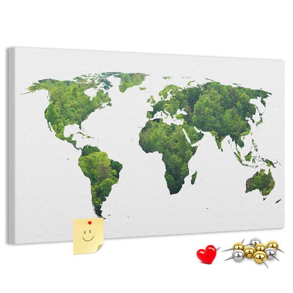 Kurkbord met een groene wereldkaart inclusief vegetatie