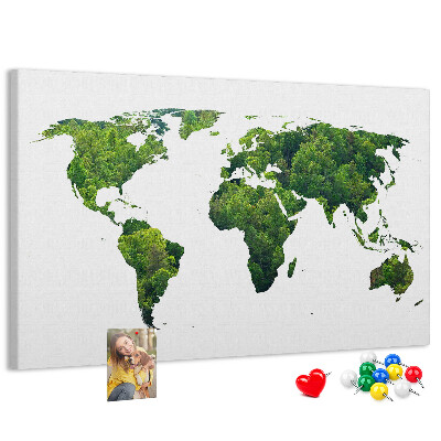 Kurkbord met een groene wereldkaart inclusief vegetatie