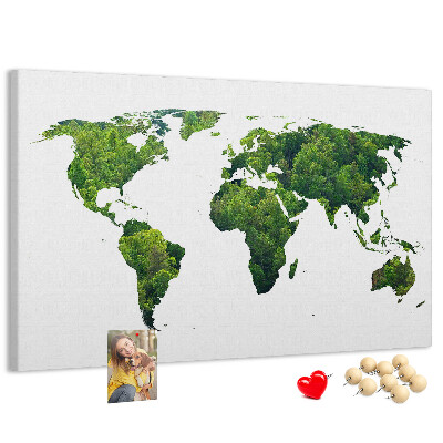 Kurkbord met een groene wereldkaart inclusief vegetatie