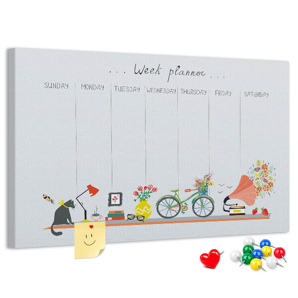 Prikbord kleurrijke weekplanner met kantoorthema's