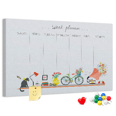 Prikbord kleurrijke weekplanner met kantoorthema's