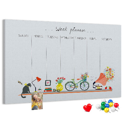 Prikbord kleurrijke weekplanner met kantoorthema's
