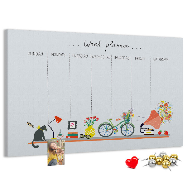 Prikbord kleurrijke weekplanner met kantoorthema's