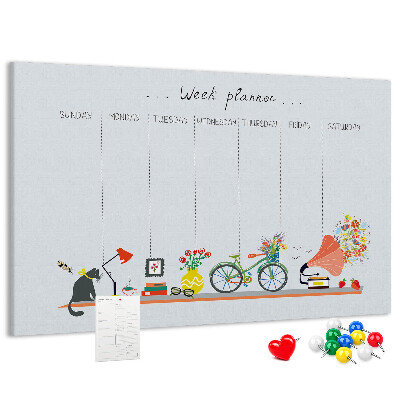 Prikbord kleurrijke weekplanner met kantoorthema's