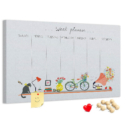 Prikbord kleurrijke weekplanner met kantoorthema's