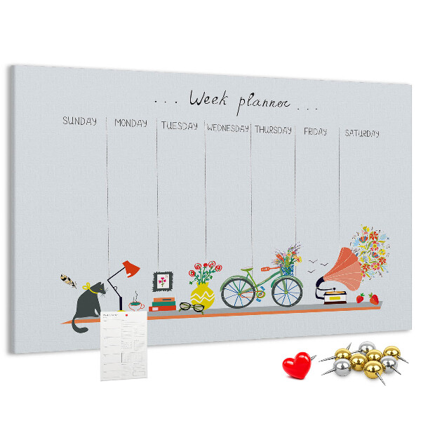 Prikbord kleurrijke weekplanner met kantoorthema's