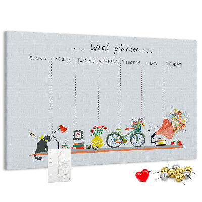 Prikbord kleurrijke weekplanner met kantoorthema's