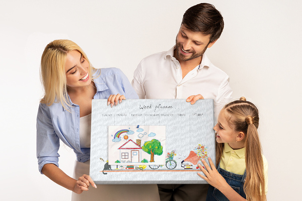 Prikbord kleurrijke weekplanner met kantoorthema's