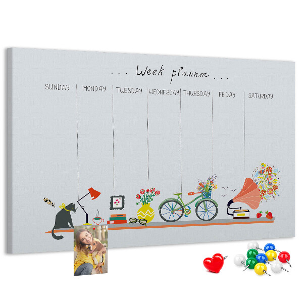 Prikbord kleurrijke weekplanner met kantoorthema's