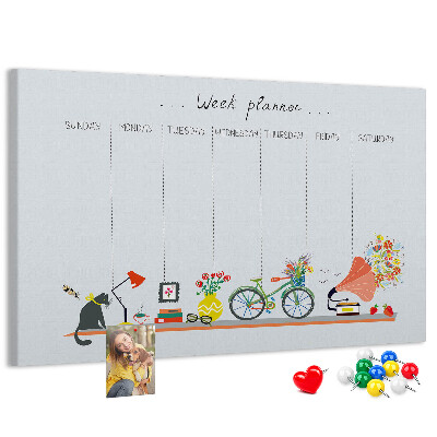 Prikbord kleurrijke weekplanner met kantoorthema's
