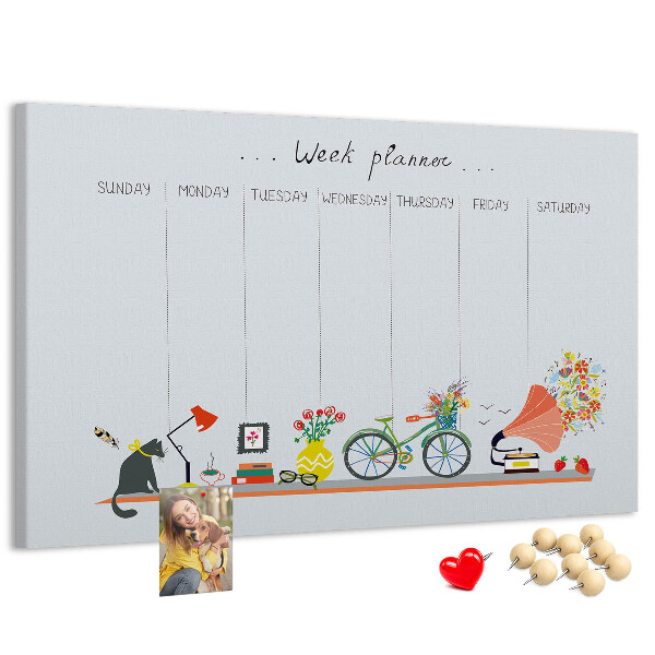 Prikbord kleurrijke weekplanner met kantoorthema's